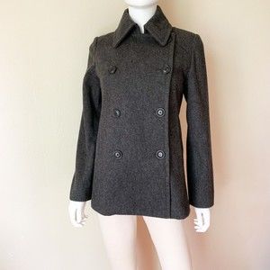 J. Crew Double Breasted Peacoat Small Gray Wool Blend Dark Academia Pockets